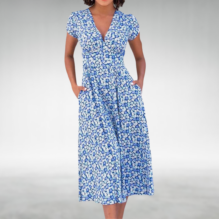 Alice | Women’s Floral V-Neck Pocket Midi Dress