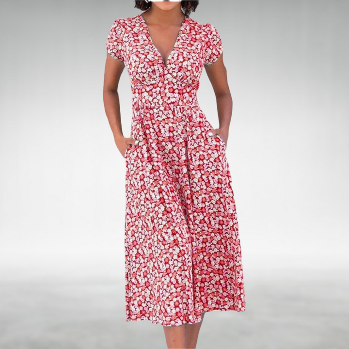 Alice | Women’s Floral V-Neck Pocket Midi Dress