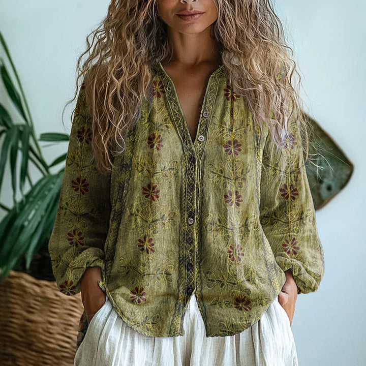 Brianna | Vintage Leaf Print Shirt