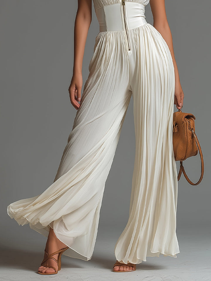 Sofia Jumpsuit – White Pleated Chiffon
