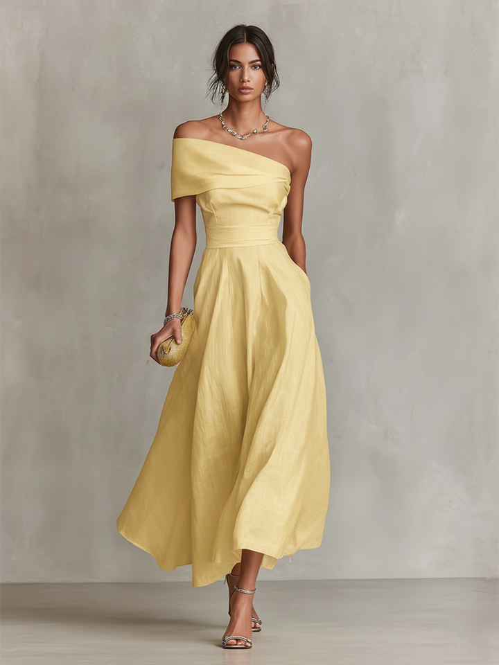 Yellow One-Shoulder Midi Dress